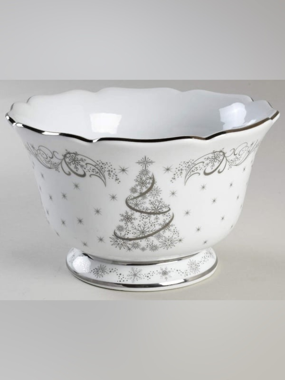 Temptations 8” White & Silver metallic Christmas Tree Serving Bowl